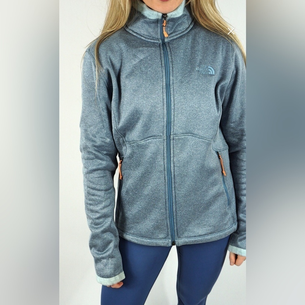 Vintage Fleece Lined North Face Zipper Light Blue Jacket with Pockets M